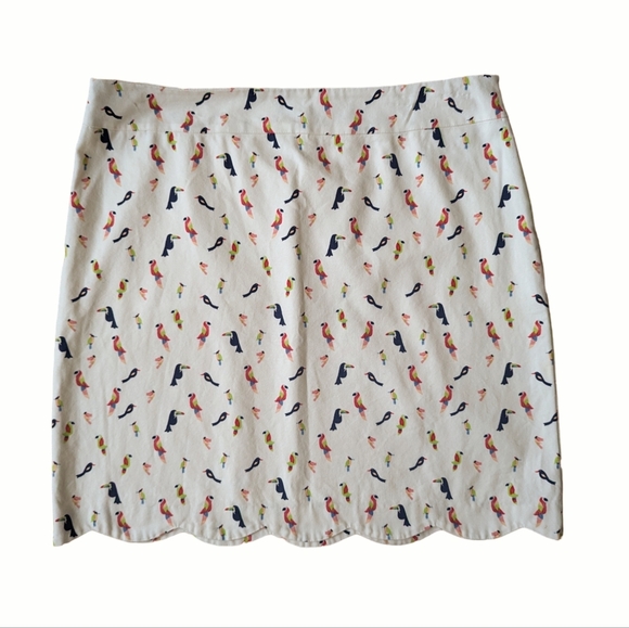 TALBOTS Parrot Toucan Skirt 10 Scalloped Hem Cotton Cream White - Picture 2 of 10